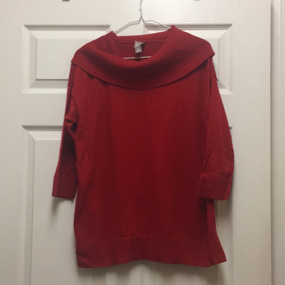 Red 3/4 Sleeve Cowl Neck Sweater